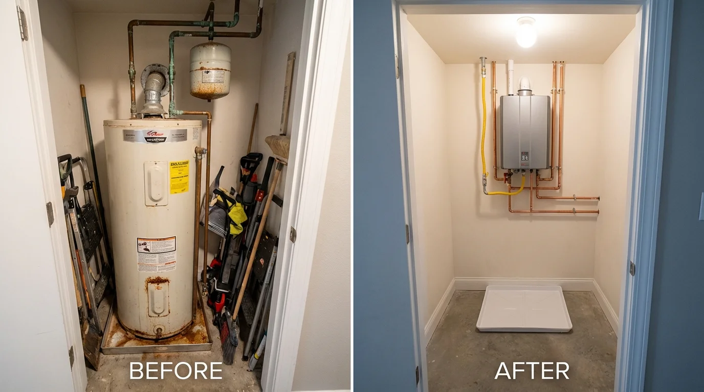 Tank water heater versus wall-mounted tankless unit comparison for Newport, ME homeowners